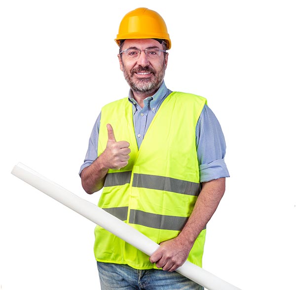 contractor in safety garb with a thumbs up